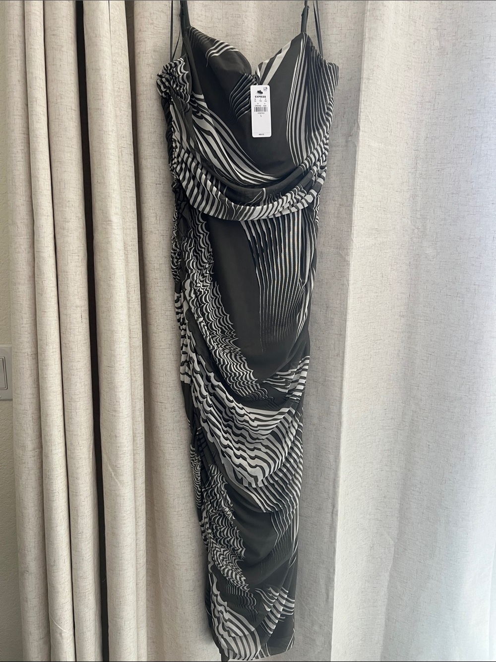 Express Black & White Draped Cowl Neck Maxi Dress